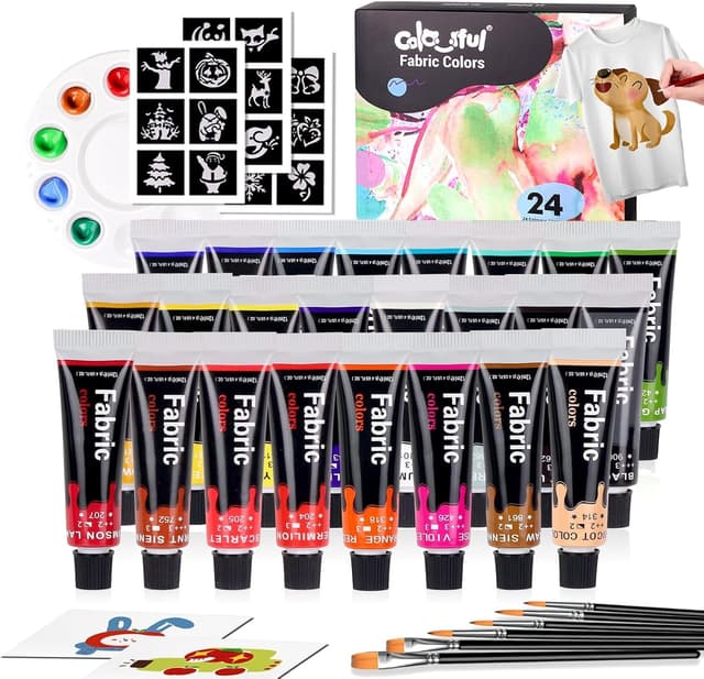 Detalle de Colorful 24-Colour Permanent Fabric Paint Set for Clothes, Shoes & Canvas