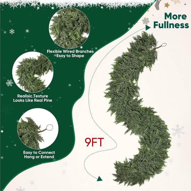 Detalle 2 de 2 Pcs 6ft Cypress Garland 160-branch Christmas greenery 🎄