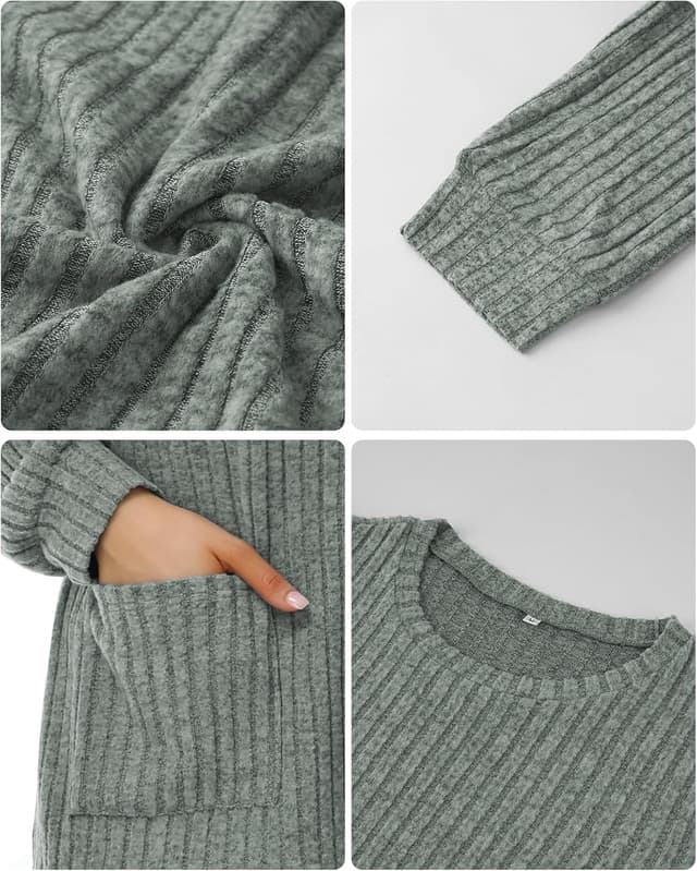 Detalle 2 de Leichter Damen Strickpullover mit Taschen