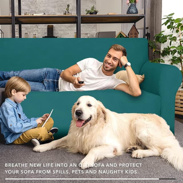 Detalle de Ystyle Housse de canapé extensible universelle pour 4 places avec accoudoirs – Turquoise