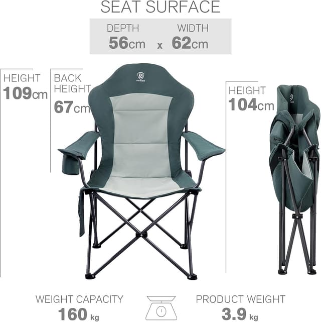 Detalle de EVER ADVANCED Luxus Campingstuhl faltbar mit hoher Rückenlehne, bis 160 kg Belastbarkeit