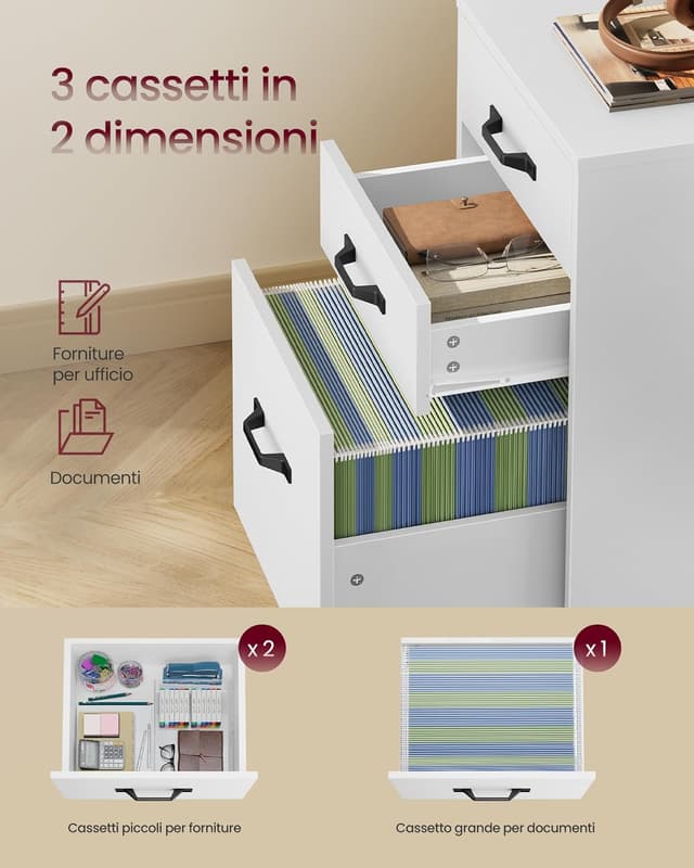 Thumbnail 3 de VASAGLE Cassettiera da Ufficio con Ruote OFC065WB01, 3 cassetti per documenti A4/Letter