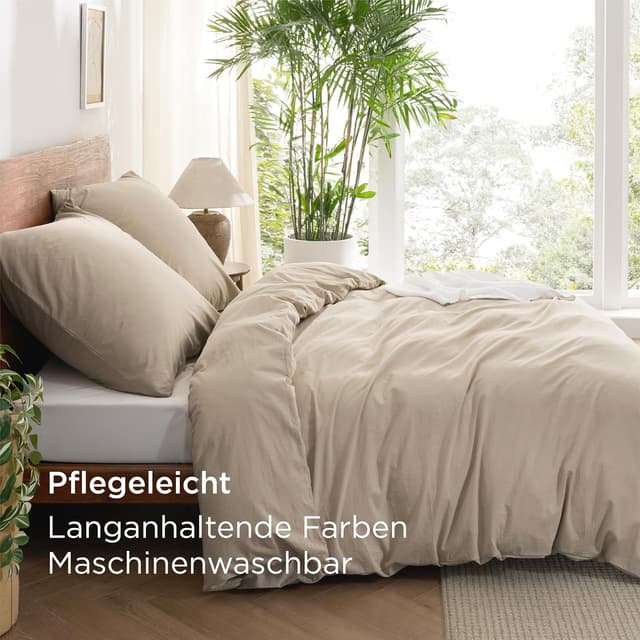 Detalle de Bedsure Bettwäsche 220x240 cm aus Baumwolle, 3-teilig (Hazel Taupe) mit Reißverschluss