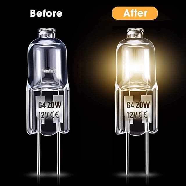 Detalle 2 de Levidon G4 Halogen Light Bulbs 20W 12V Clear Capsule 2‑Pin (Warm White, Dimmable) – 10 Pack
