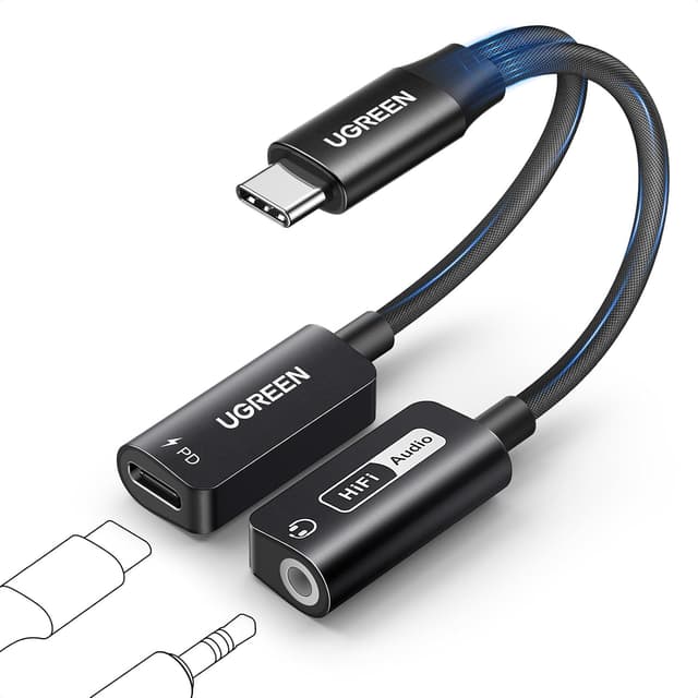 Detalle de UGREEN Adattatore cuffie USB-C a Jack 3,5 mm con DAC Hi-Res 32 Bit/384 kHz, ricarica PD 60W magnetica 2 in 1