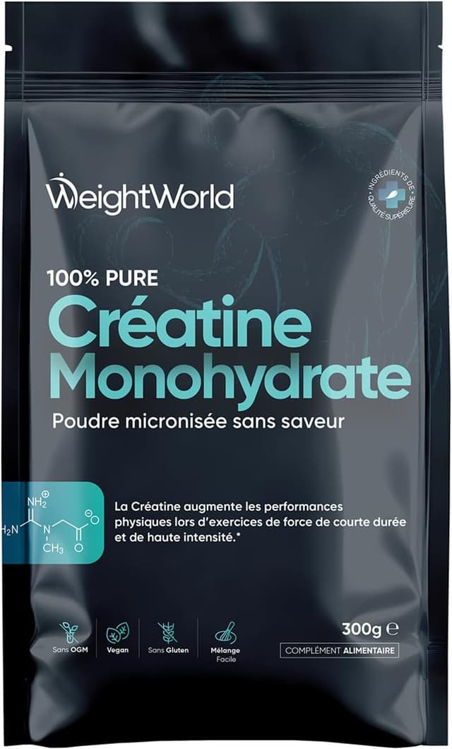 Detalle de WeightWorld Creatine Monohydrate Poudre Pure micronisée sans goût – 300 g, vegan (100 portions)