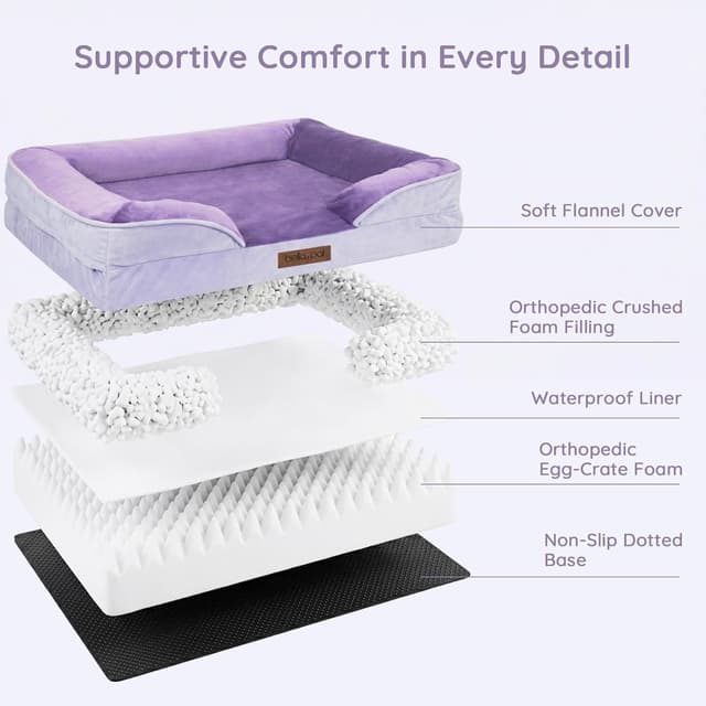 Detalle 2 de BELLA & PAL Orthopaedic Dog Bed (Dog Sofa) with 8cm Egg Foam Mattress, Removable Washable Cover & Waterproof Liner, 92x69x16.5cm