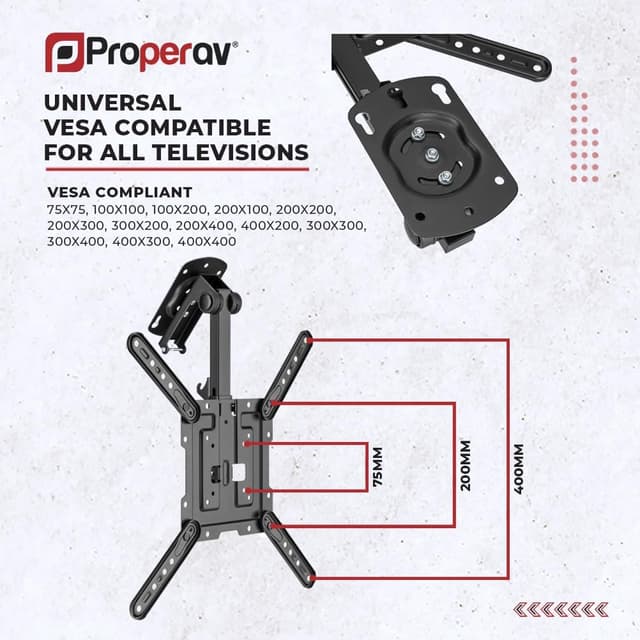 Detalle 1 de ProperAV ProperAV Ceiling TV Bracket – Fold Up and Swivel for 23–55" TVs (up to 20kg)