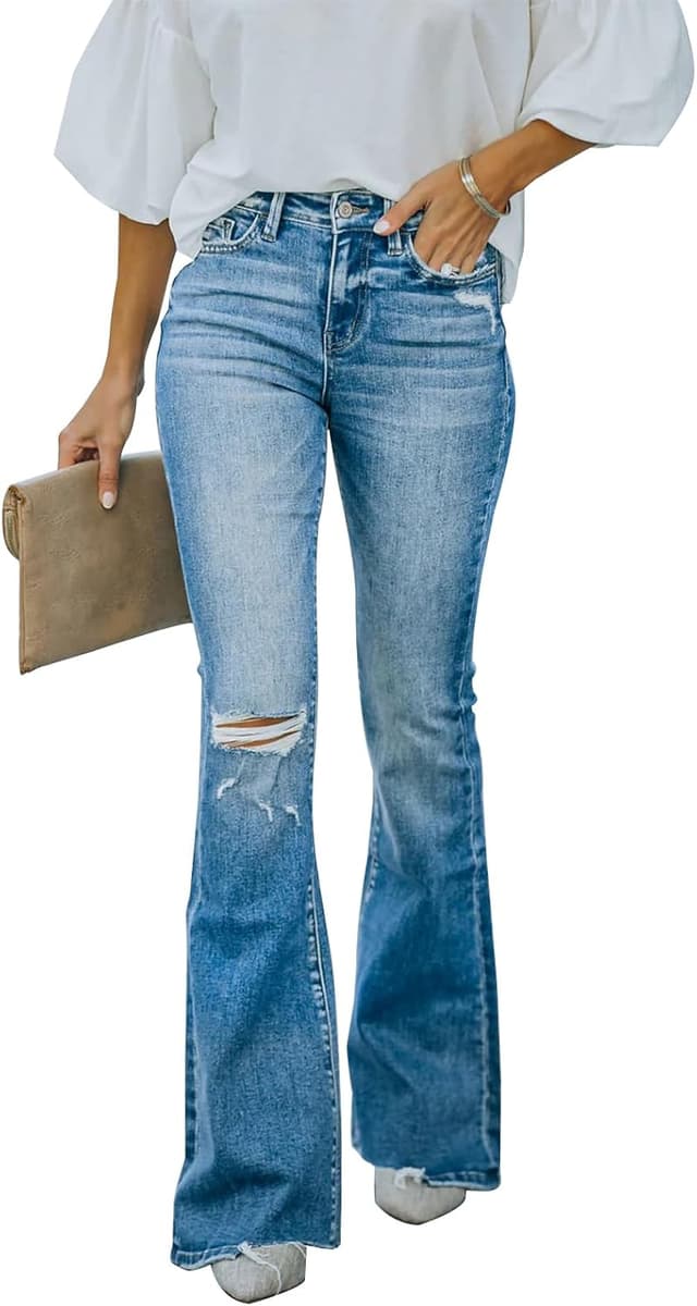 Detalle de KUNMI Flare Bell Bottom Jeans High Rise 93% Cotton