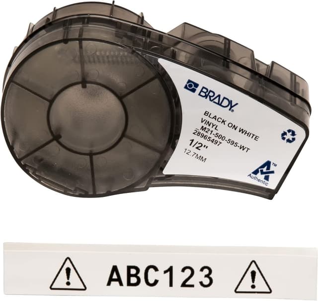 Detalle de Brady M21-500-595-WT Brady Vinyl Label Tape for Label Printer M211 & M210 – Black on White