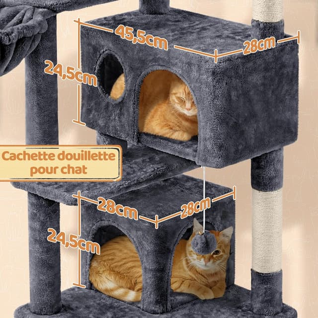 Thumbnail 4 de Yaheetech Arbre à Chat Multiniveau 145 cm Gris