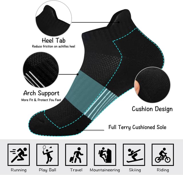 Detalle de ILovDaisy Trainer Running Socks for Women (5 Pairs) – Ankle Cushioned, Breathable Low-Cut Sports Socks