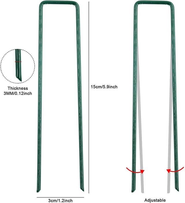 Detalle 2 de YUNSTK 50 pcs U-shaped metal ground pegs for artificial grass and garden netting (green paint)