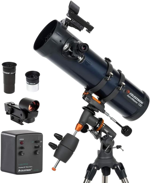 Detalle de Celestron AstroMaster 130EQ Motor Drive Newtonian Reflector Telescope (Dark Blue) – 31051