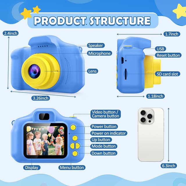 Detalle de Kids Camera for Boys Age 3-8 (32GB SD Card Included) 1080P HD Video & 2.0-Inch LCD Toy Camcorder