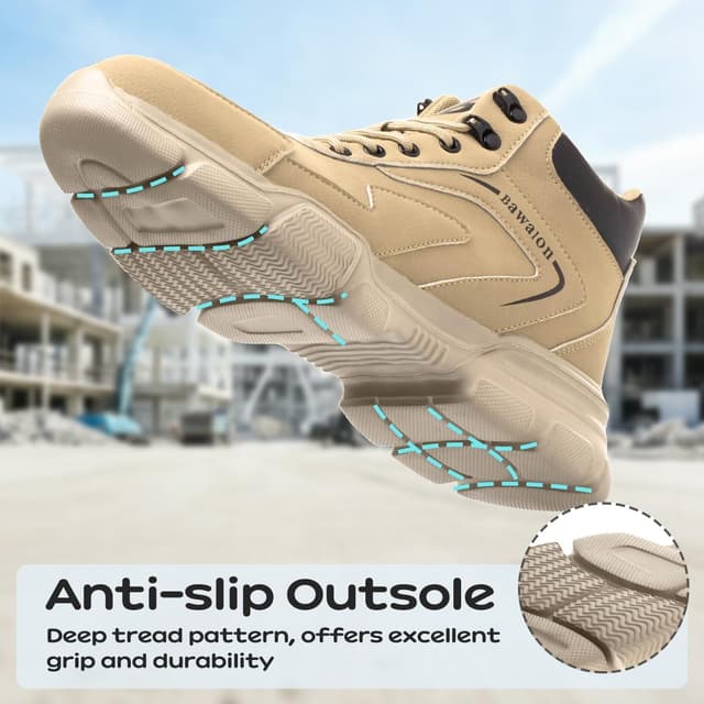 Detalle de Bawalon safety boots with steel cap – lightweight water resistant non-slip work shoes