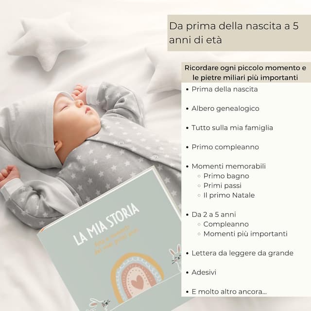 Detalle 2 de HuBorns Album Nascita bambina e bambino per incollare foto e scritte, con oltre 50 pagine e adesivi