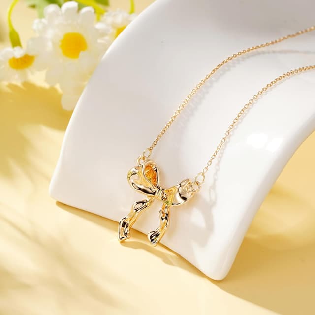 Detalle de Rajputana 14K Gold Plated Bow Necklace with Lobster Clasp (Ribbon Bow Choker)