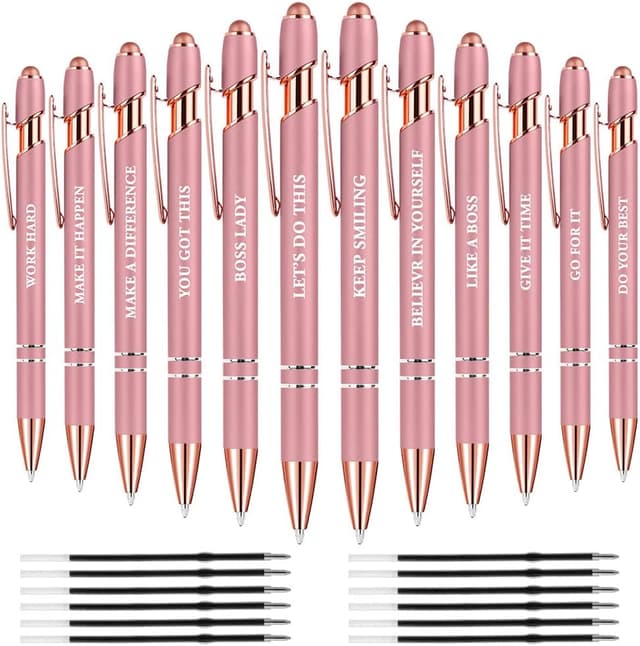 Detalle de AUAUY Snarky Office – Set 12 penne stile 2 in 1, inchiostro nero, punta 1 mm, colore rosa