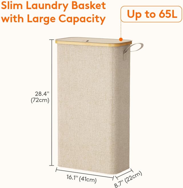Detalle de Lifewit 65L Slim Laundry Hamper with Lid