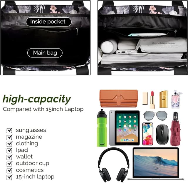 Detalle 2 de HOMESPON Large Waterproof Beach Tote Bag with Zip and Pockets