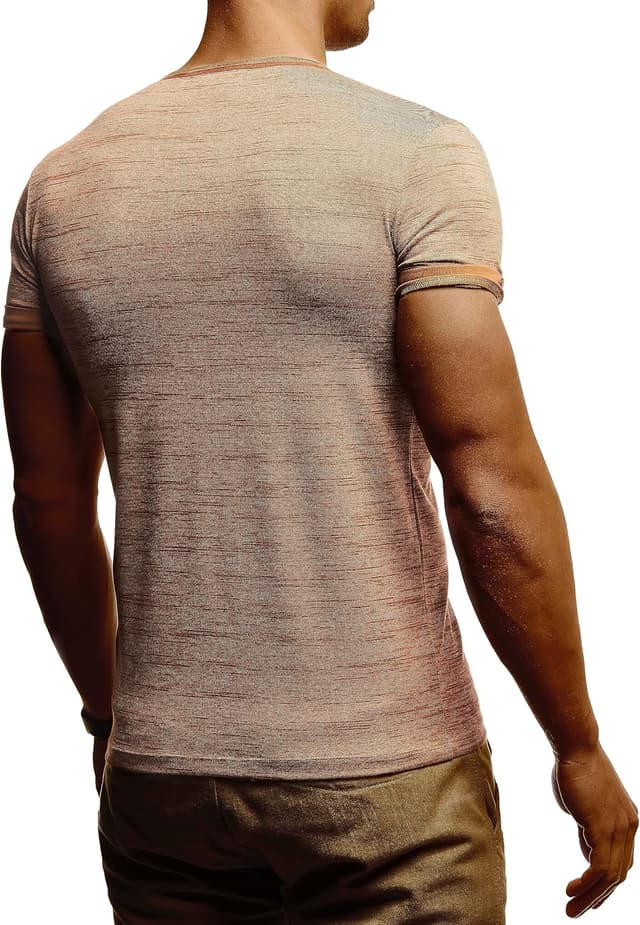 Detalle 2 de Leif Nelson LN1390 – T-shirt homme à col en V ajusté, manches courtes en coton