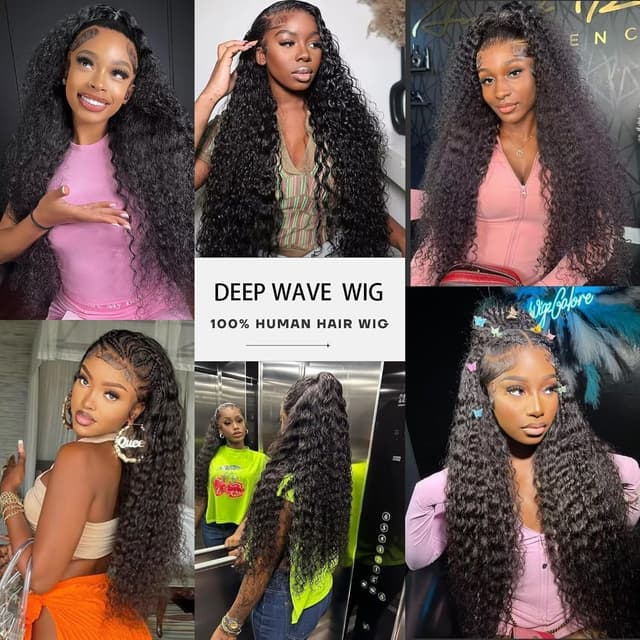Detalle de 13x6 Deep Wave Lace Front en cheveux humains (200% densité) – Perruque lace front pré-épilée, 30 pouces