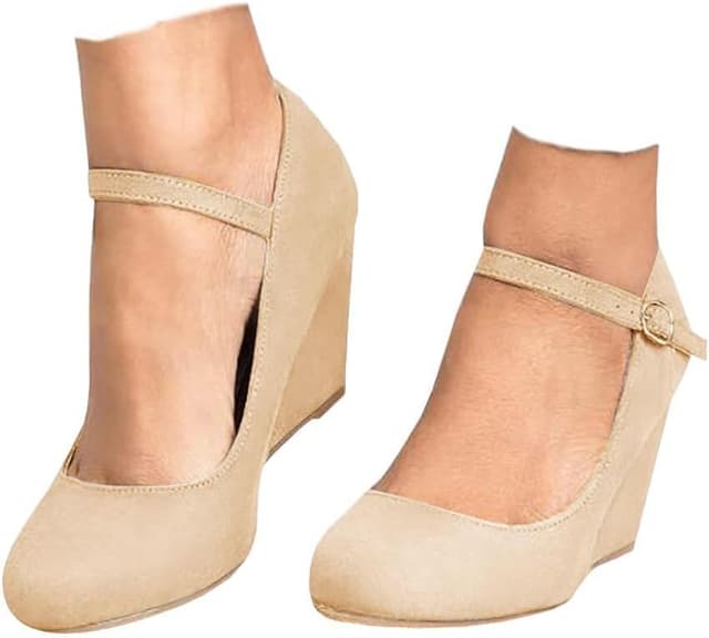 Detalle de Coutgo Women’s Wedge Pumps Mary Jane Shoes with Ankle Strap (Closed-Toe Wedge Heel)