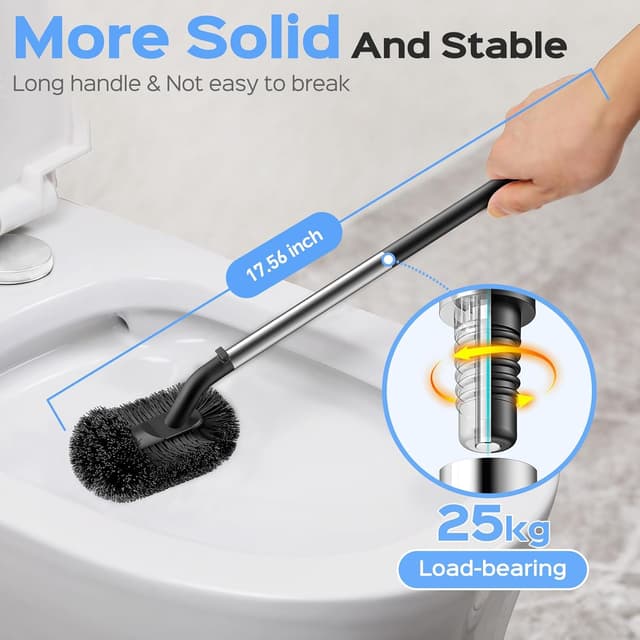 Detalle de HAMITOR Toilet Plunger and Brush Set (2-in-1) Stainless Steel Rustproof Combo