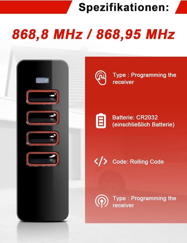 Thumbnail 6 de Wvoillty Télécommande porte de garage 868 MHz 4 canaux