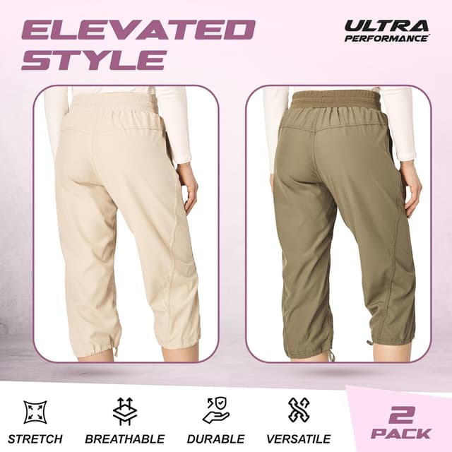 Detalle de Ultra Performance Women’s Ultra Performance Capri Pants (2-Pack) with Cargo Pockets