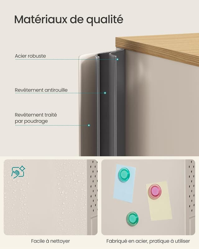 Thumbnail 3 de SONGMICS Meuble de Rangement Buffet en métal beige sable et chêne