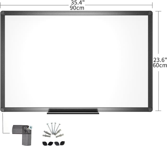 Detalle de VIZ-PRO Magnetic Drywipe Whiteboard 90 x 60 cm with Black Aluminium Frame & Pen Tray