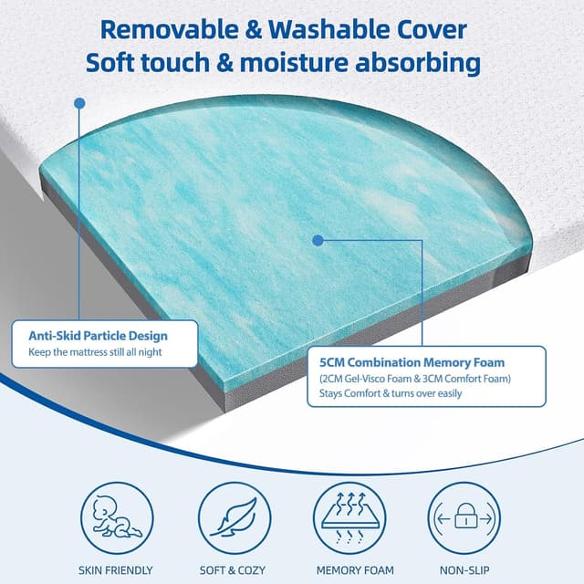 Thumbnail 1 de WOWTTRELAX Dual-Layer Memory Foam Topper 135x190cm