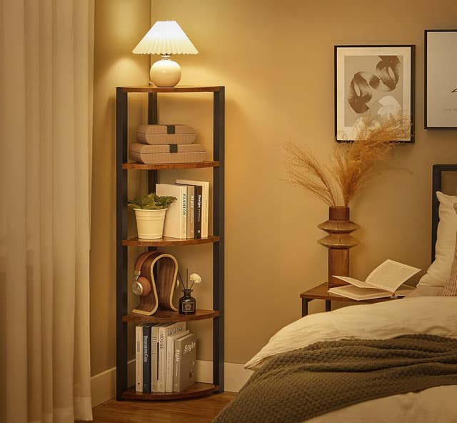 Detalle de VASAGLE Mensola angolare a 5 livelli LLS801B01 in stile industriale, per angoli e spazi extra in casa e ufficio