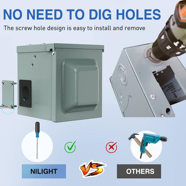 Detalle de Nilight 50AMP RV EV Power Outlet Box (NEMA 14-50R, 125/250V) Lockable, Waterproof Enclosed Receptacle