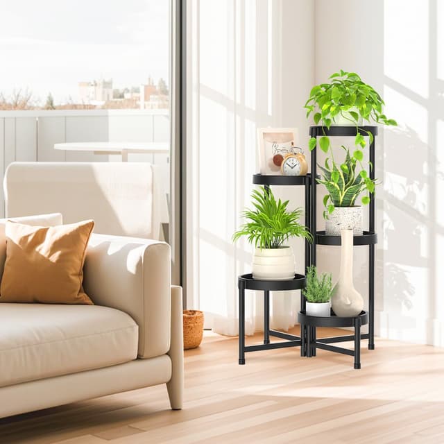 Thumbnail 6 de iDavosic.ly Pflanzenständer Metall/Kunststoff mit 5 Ebenen (schwarz) für Indoor & Outdoor