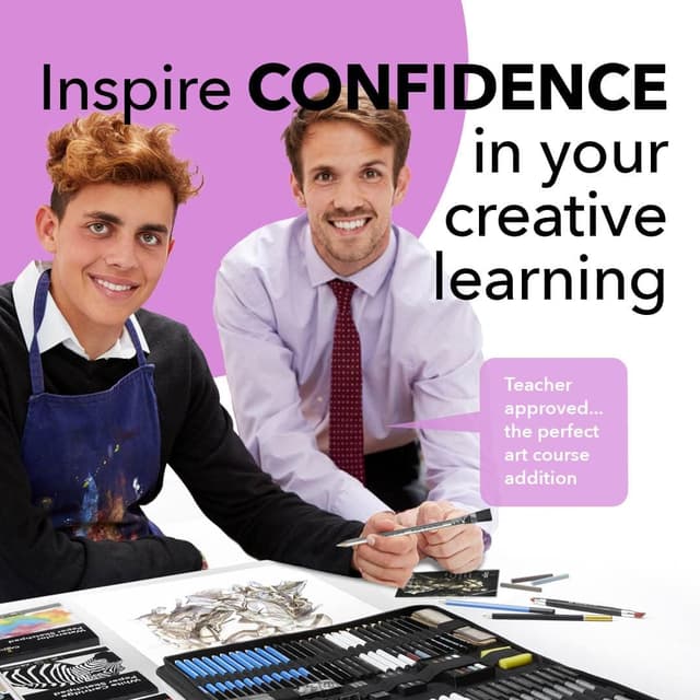 Detalle de Castle Art Supplies kit 100 pezzi per disegno e bozzetto in custodia da viaggio