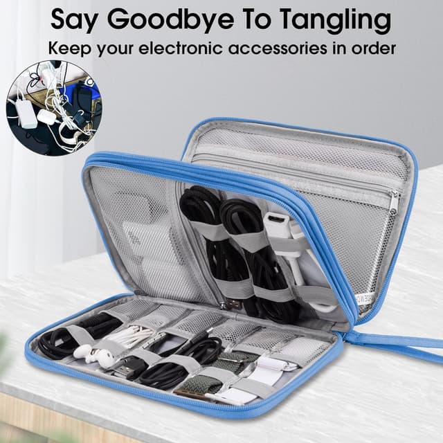 Detalle de Arae Electronic Accessories Organiser Travel Essentials Cable Bag (Sky Blue) – Large, Double-Layer Storage