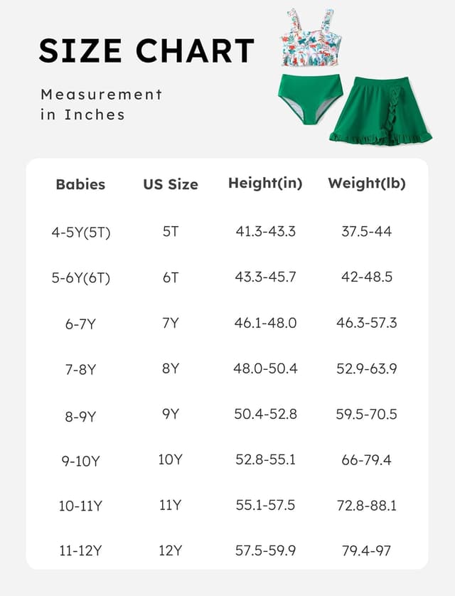 Detalle 2 de PATPAT Costume Bambina 3 Pezzi Bikini (Top + Slip + Gonna) per mare e piscina 5-12 anni