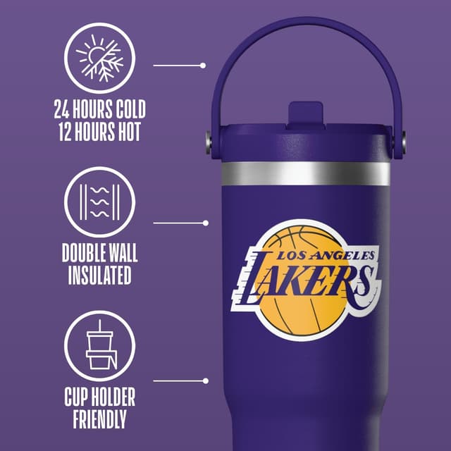 Detalle de Hydrapeak x NBA Officially Licensed Los Angeles Lakers 32oz Nomad Stainless Steel Tumbler with Handle & Straw Lid
