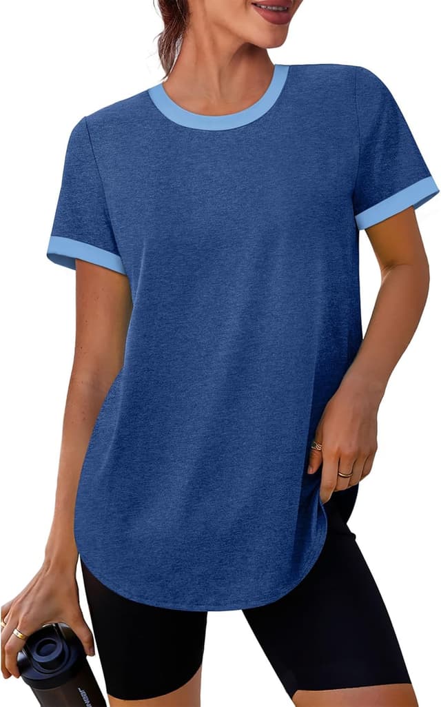 Detalle de Womens Workout Tops Summer Short Sleeve Shirts with UPF 50+ Sun Protection (Color Block Gym Tees)