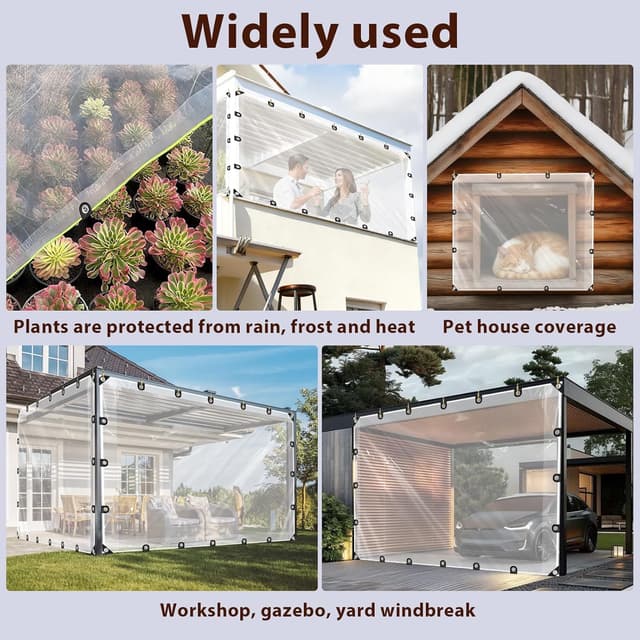 Detalle de LC&QS Clear Tarps Heavy Duty Waterproof 8x10ft Transparent Tarp with Grommets (Windproof Rope)