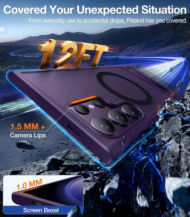 Detalle de TORRAS Strong Magnetic & Seamless Stand for Samsung Galaxy S24 Ultra Case (MagSafe fit, purple edge)