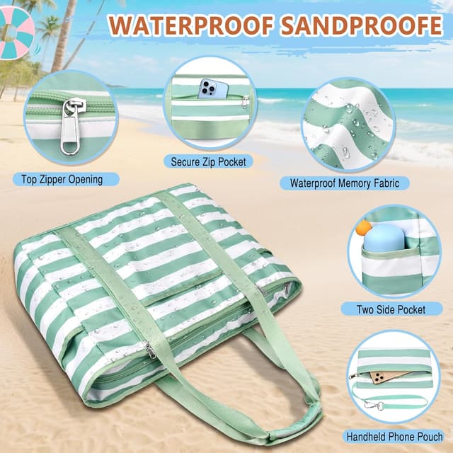 Detalle de KTUEOV Sac de plage femme XXL 45 L pliable avec compartiment humide et poches multiples