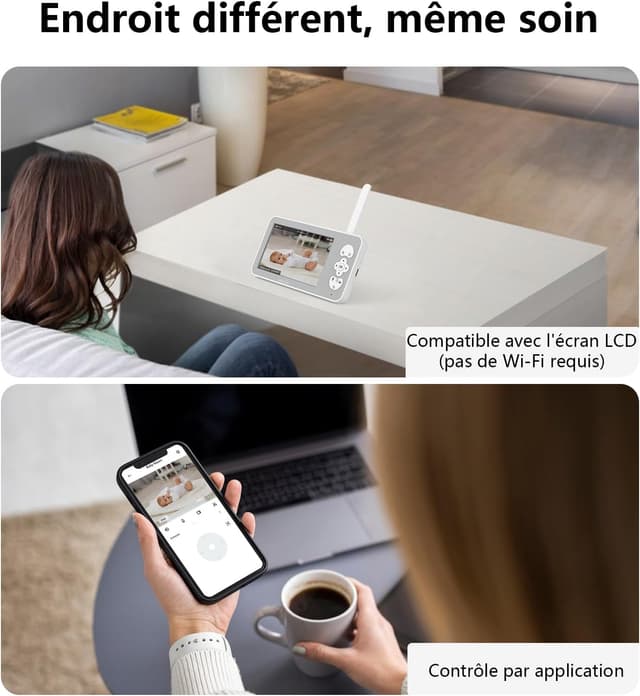 Detalle 2 de wansview Babyphone mit Kamera (2,4/5 GHz WLAN, 5 Zoll, 1080P, 940 nm IR) inkl. App & automatischer Verfolgung