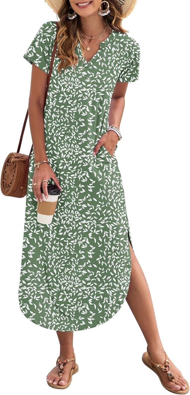 Detalle de MISFAY Women’s Summer Maxi Dress 2026 — V-Neck Loose Sundress with Side Slit & Pockets