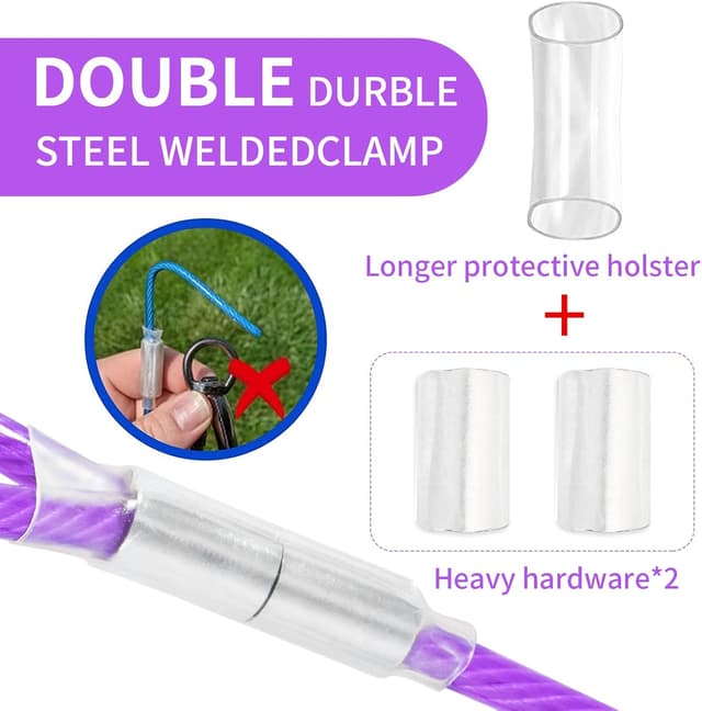 Detalle de Purple Dog Tie Out Cable (steel wire leash), 9m with durable 360° clips