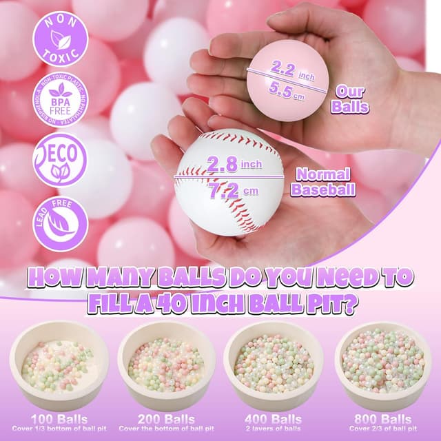 Detalle 2 de GOGOSO Ball Pit Balls for Toddlers & Kids (BPA-Free Plastic Play Balls) — 200 Count, Pastel