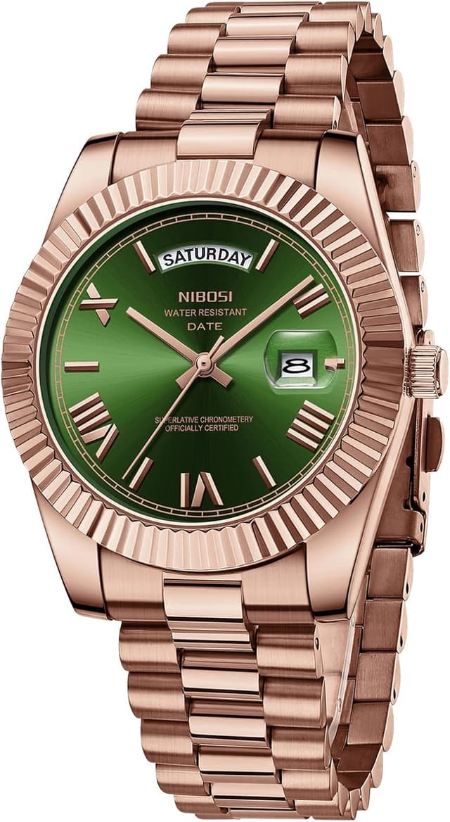 Detalle de NIBOSI Orologio da uomo analogico al quarzo in acciaio inox con giorno e data, impermeabile 3 ATM